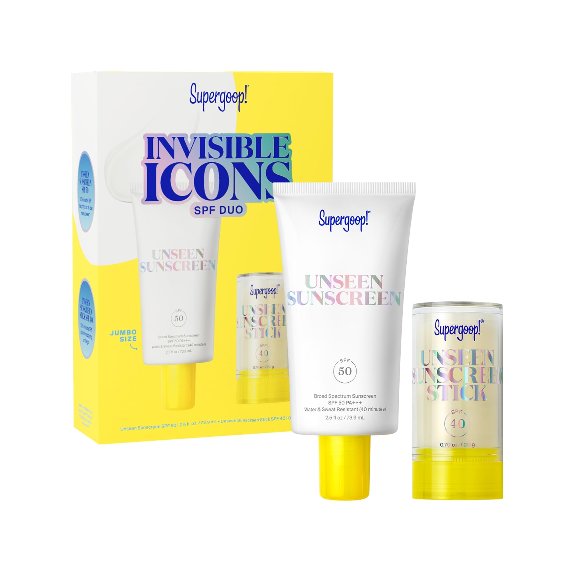 Supergoop Invisible Icons Set bottle showing weightless SPF for daily wear.