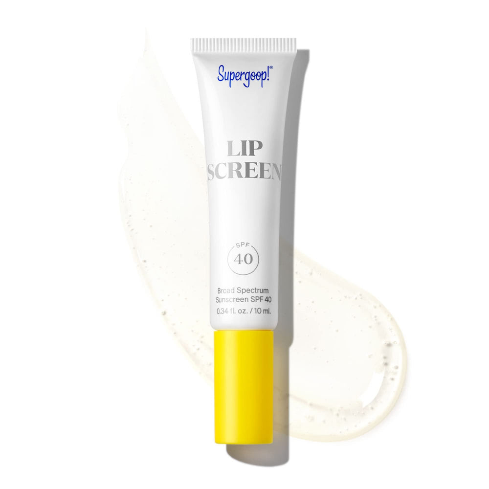 Supergoop Lipscreen Shine SPF 40 bottle highlighting UV protection and gloss.