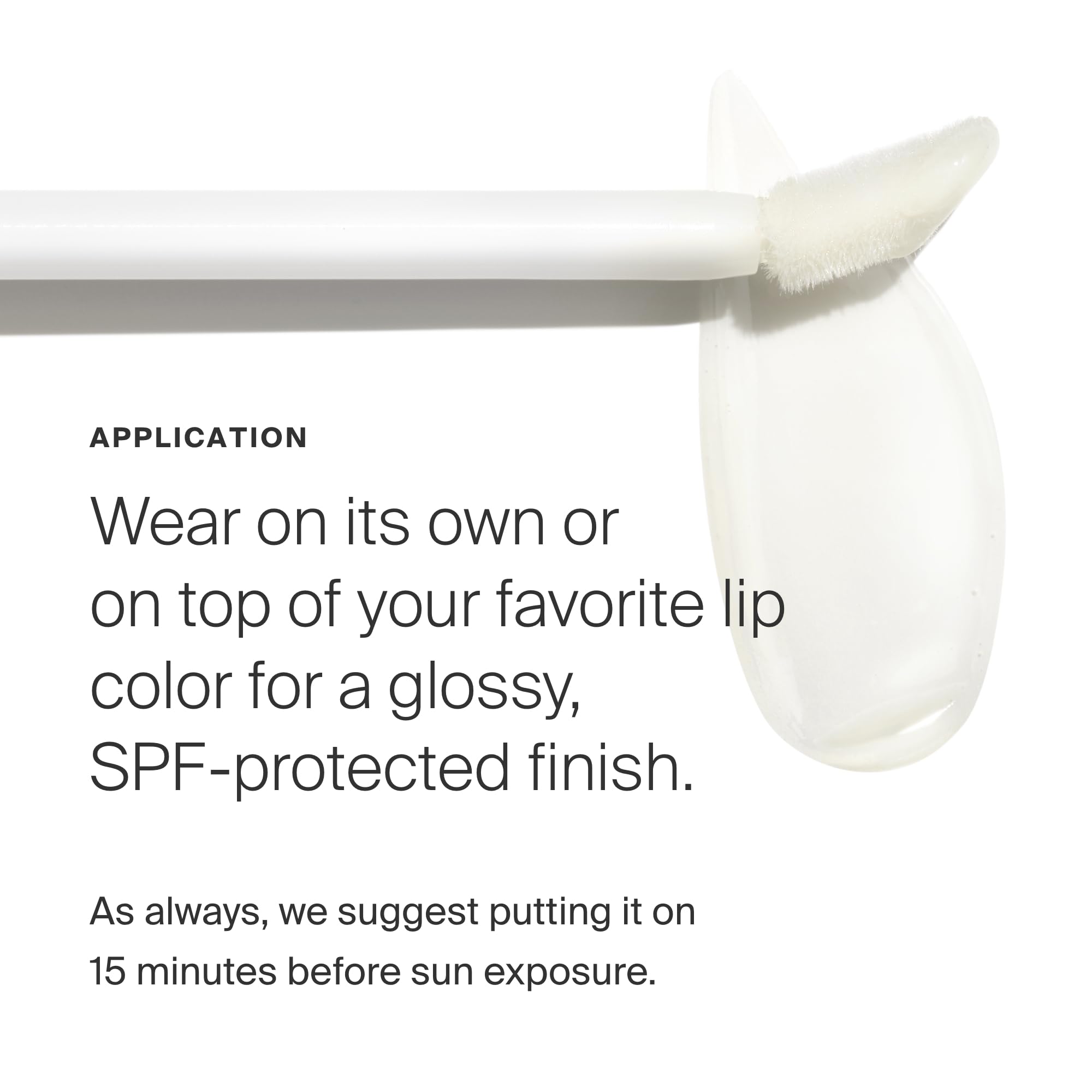 Supergoop Lipscreen Shine SPF 40 featuring sunflower oil for extra lip moisture.