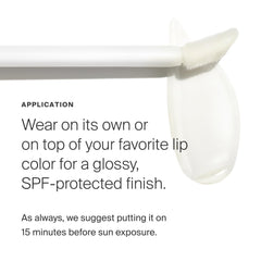 Supergoop Lipscreen Shine SPF 40 featuring sunflower oil for extra lip moisture.