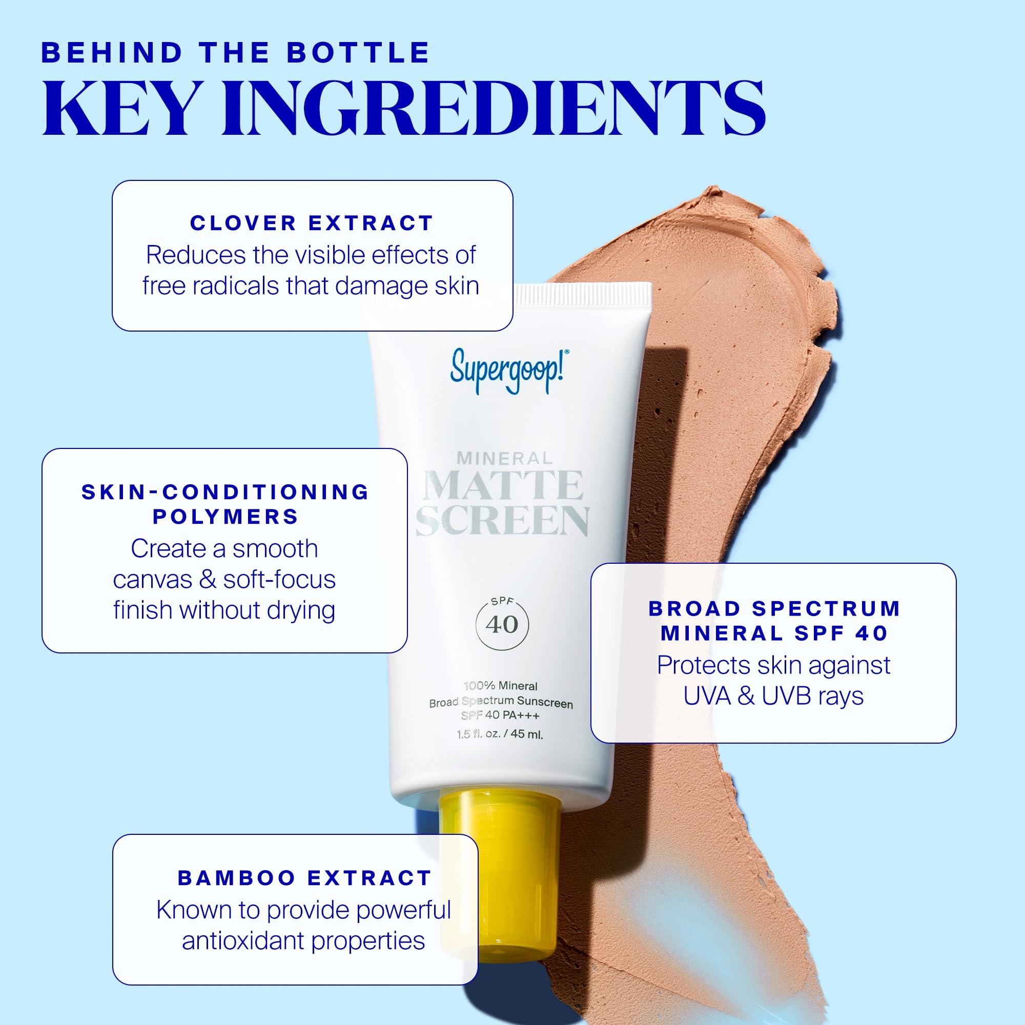 Supergoop Mineral Mattescreen matte-finish texture on skin.