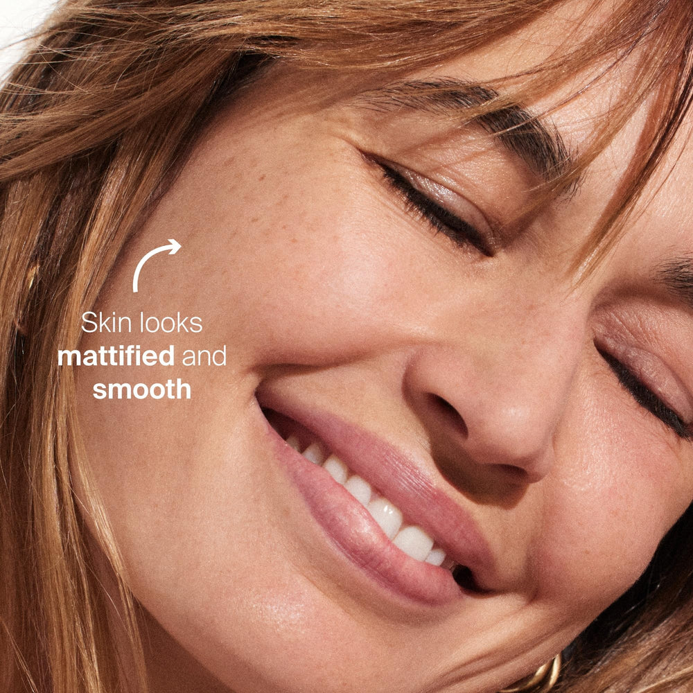 Supergoop Mineral Mattescreen shine-control appearance after wear.