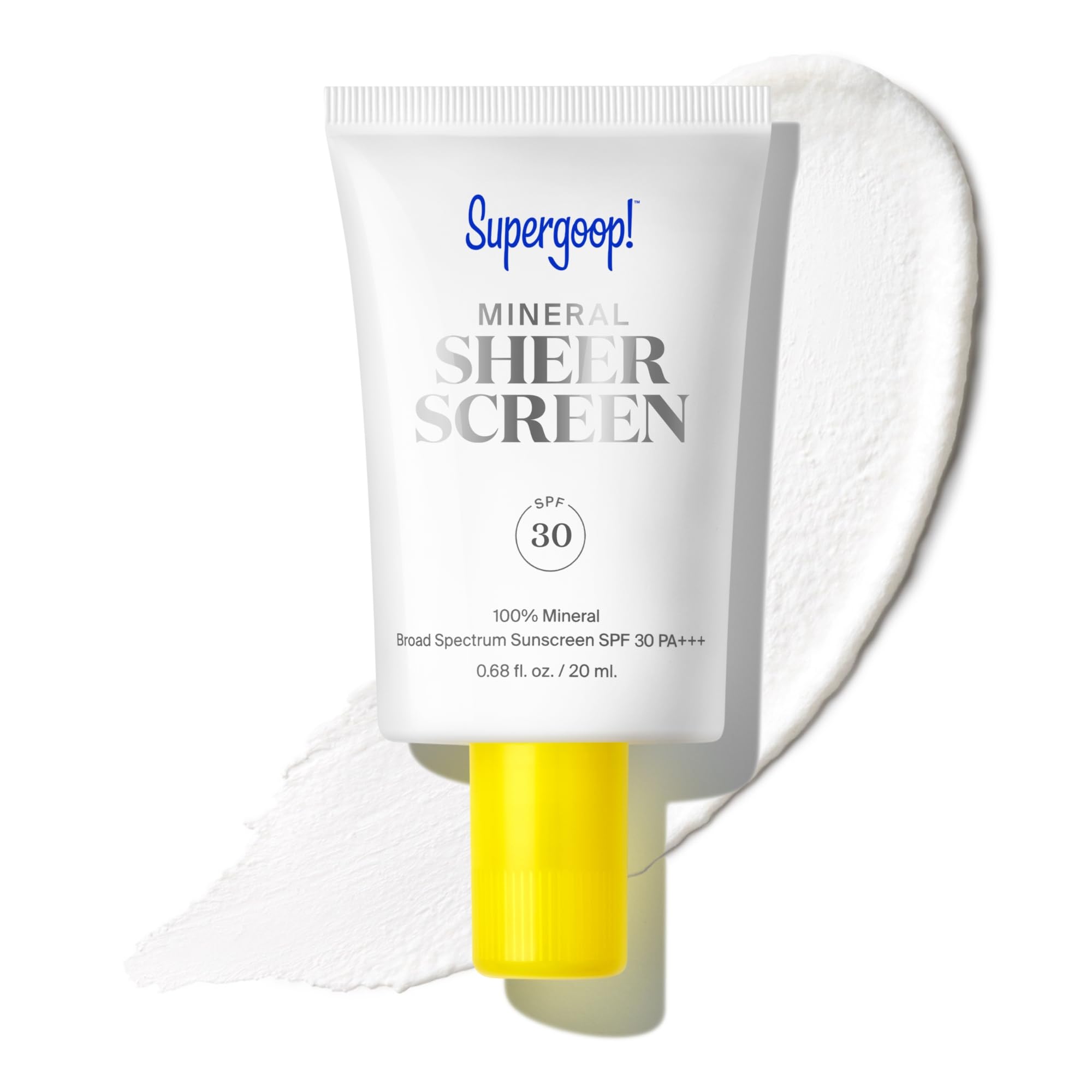 Supergoop! Mineral Sheerscreen bottle front view showing brand and compact size for daily use