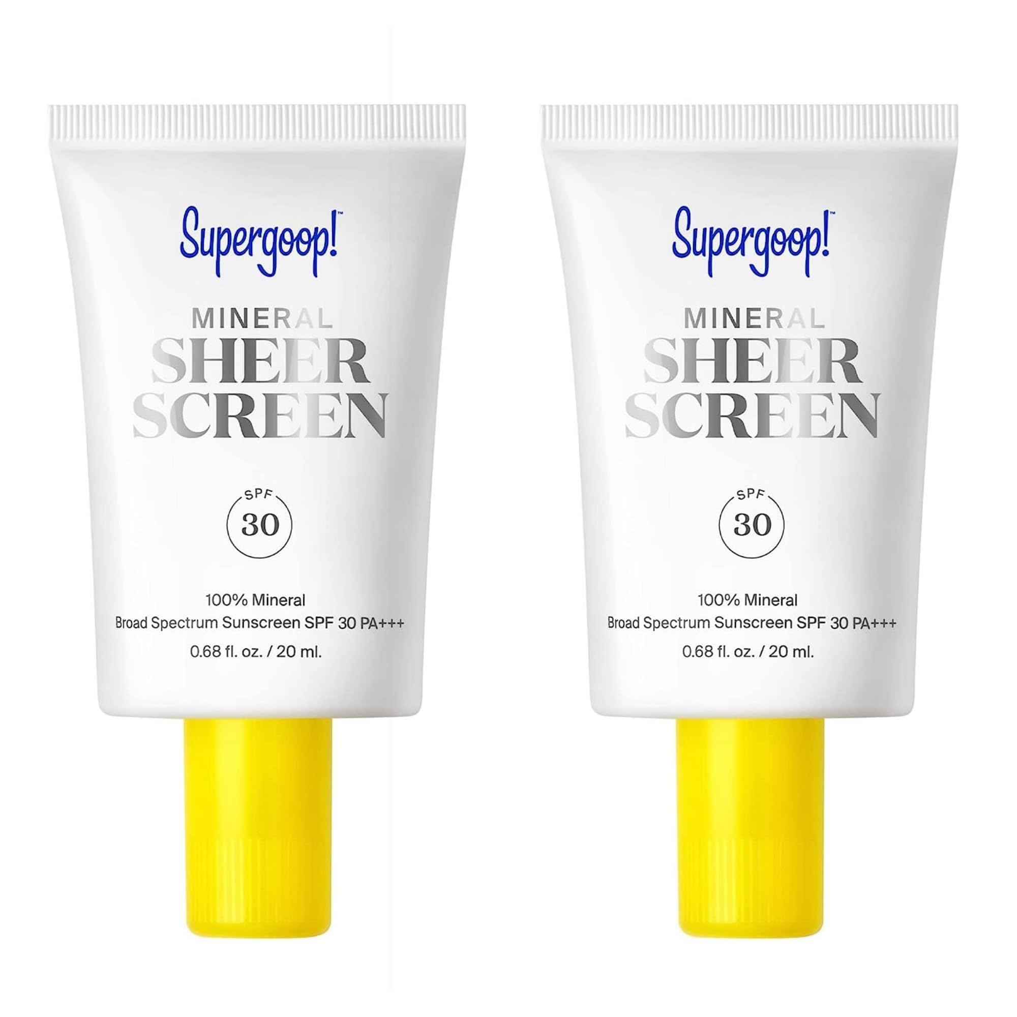 Supergoop! Mineral Sheerscreen pack of 2 bottles provides sheer, weightless protection.
