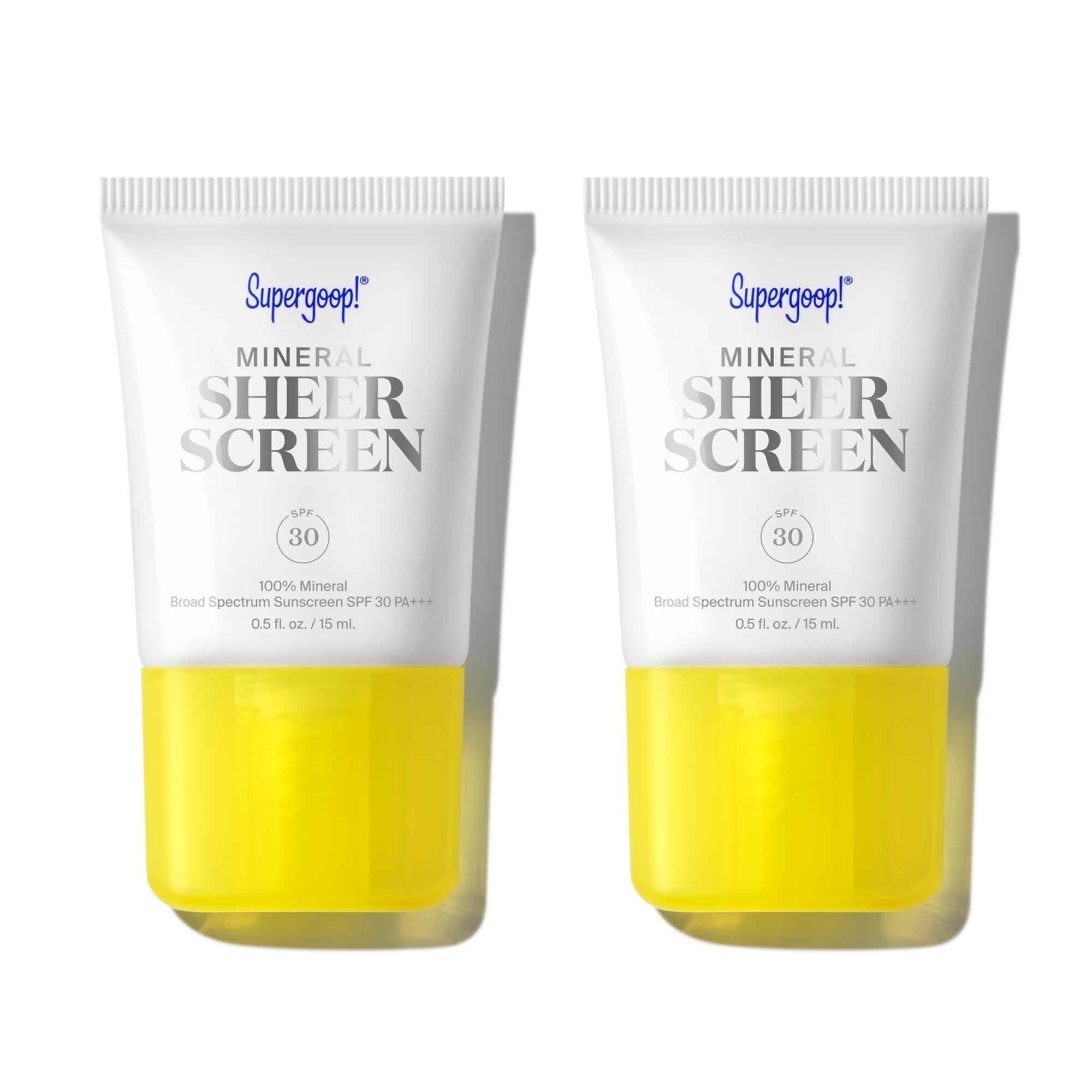 Supergoop! Mineral Sheerscreen SPF 30 bottle showing weightless, sheer protection for daily wear