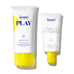 Supergoop Play Everyday Lotion packaging highlights hydrating SPF for daily wear
