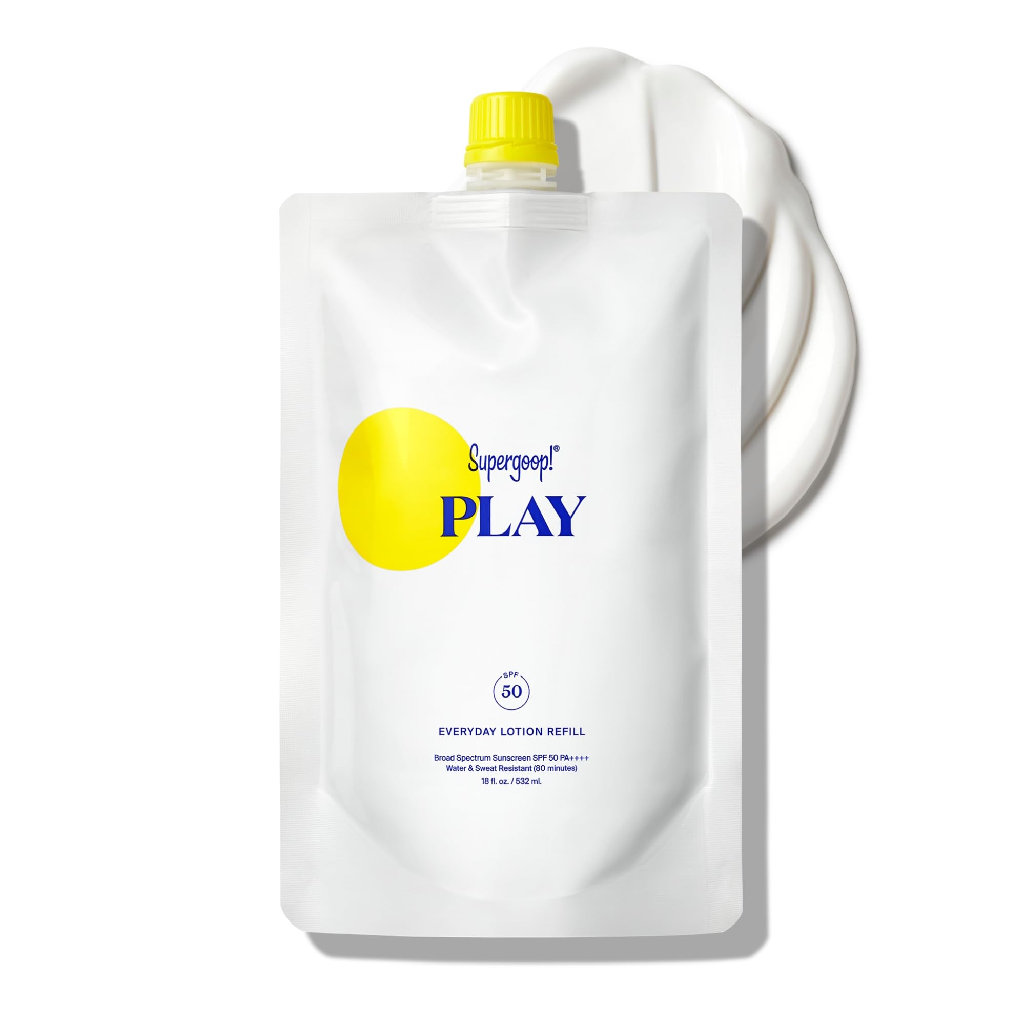 Supergoop! PLAY Everyday Lotion pump front view, fast-absorbing protection for face and body.