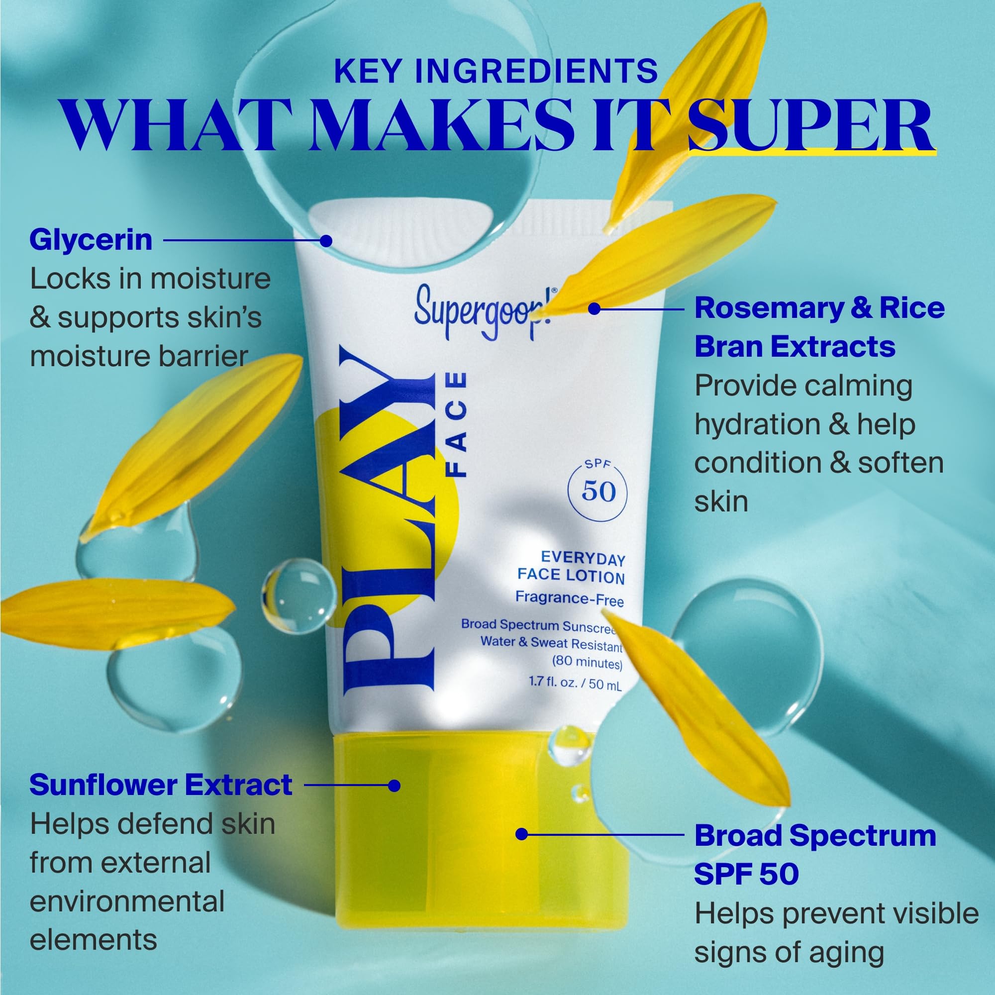 Supergoop! PLAY Face Lotion is water- and sweat-resistant for active days.
