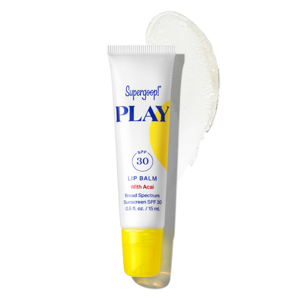 Supergoop! PLAY Lip Balm Acai tube showing SPF 30 protection and hydration.