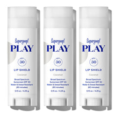 Supergoop! PLAY Lip Shield SPF 30 pack highlighting hydrating lip protection.