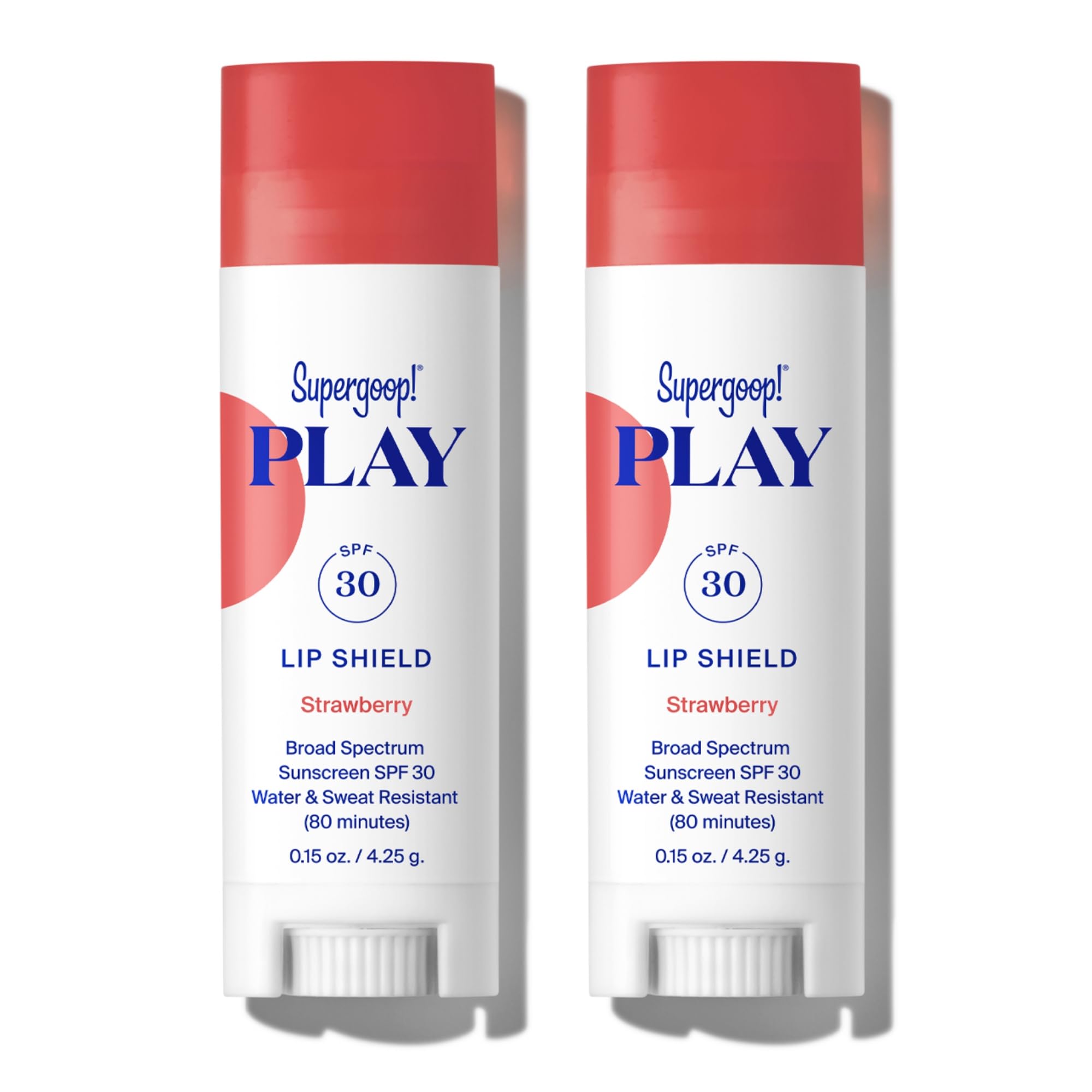 Supergoop! Play Lip Shield SPF 30 strawberry front view for daily lip protection.
