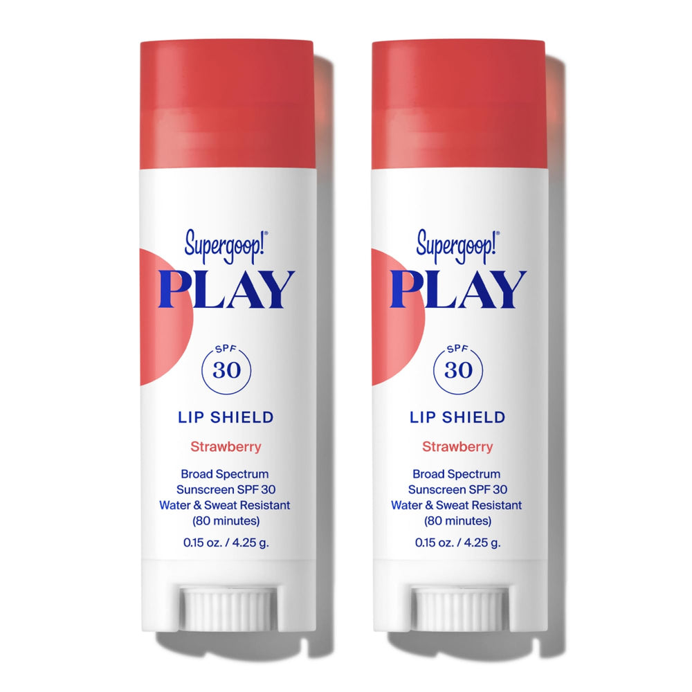 Supergoop! Play Lip Shield SPF 30 strawberry front view for daily lip protection.