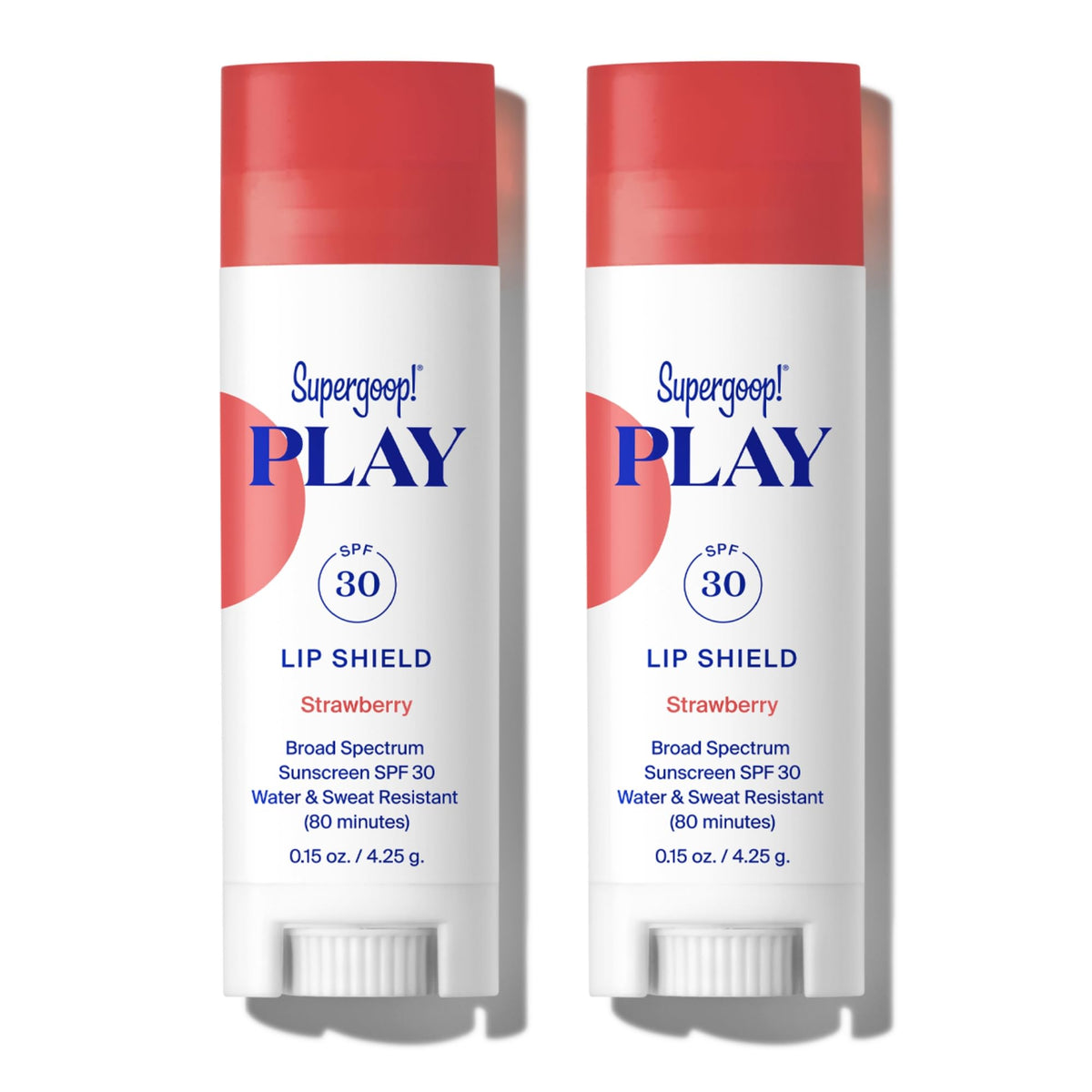 Supergoop! Play Lip Shield SPF 30 strawberry front view for daily lip protection.