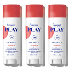 Supergoop PLAY Lip Shield SPF 30 strawberry pack of 3 tubes for dry lip protection