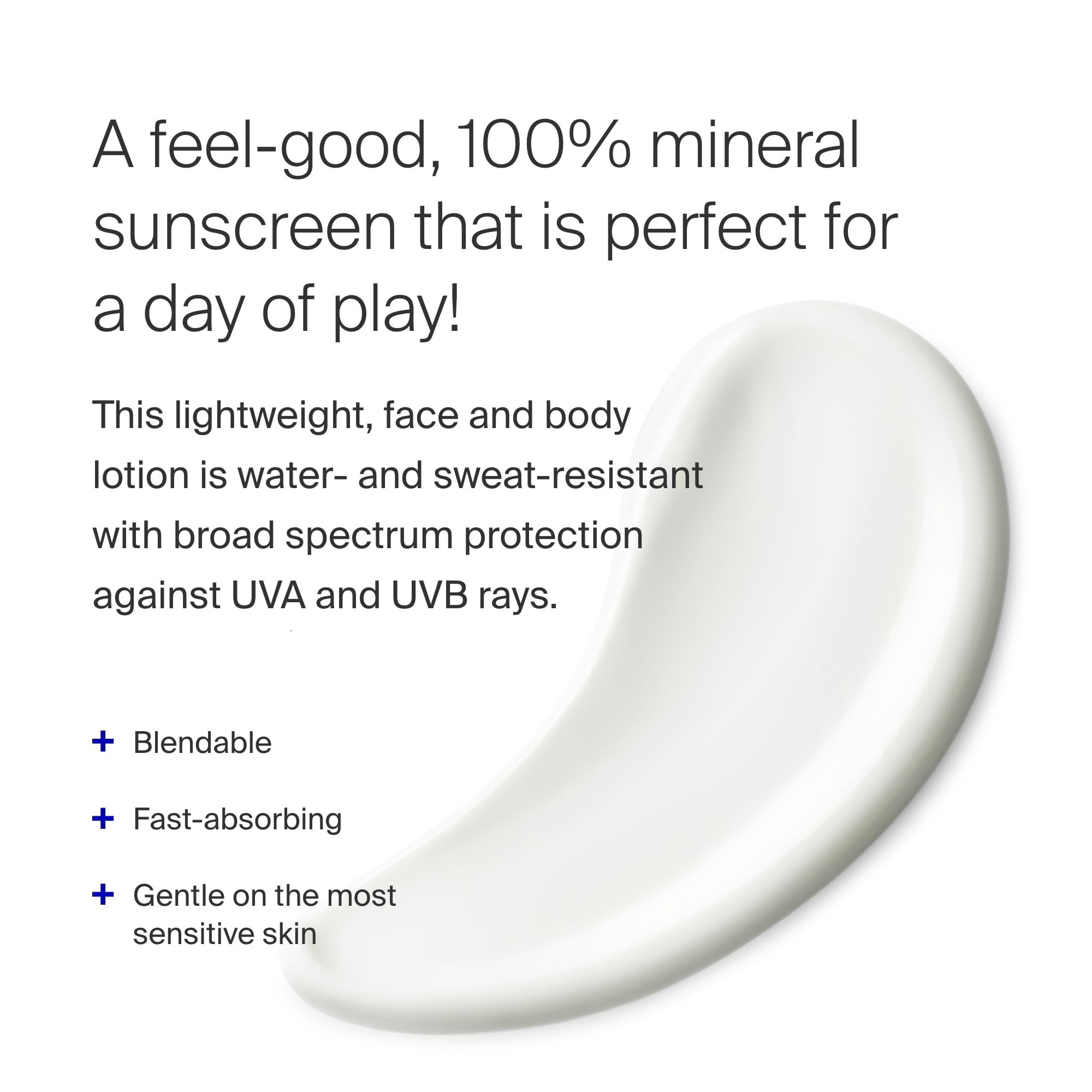 Closeup of Supergoop! PLAY Mineral Lotion bottle highlighting non-nano zinc for all skin types.