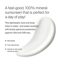 PLAY Mineral Lotion spread on skin demonstrates fast-absorbing SPF 30