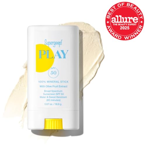 Compact packaging of Supergoop PLAY Mineral Stick SPF 50 for easy touch-ups