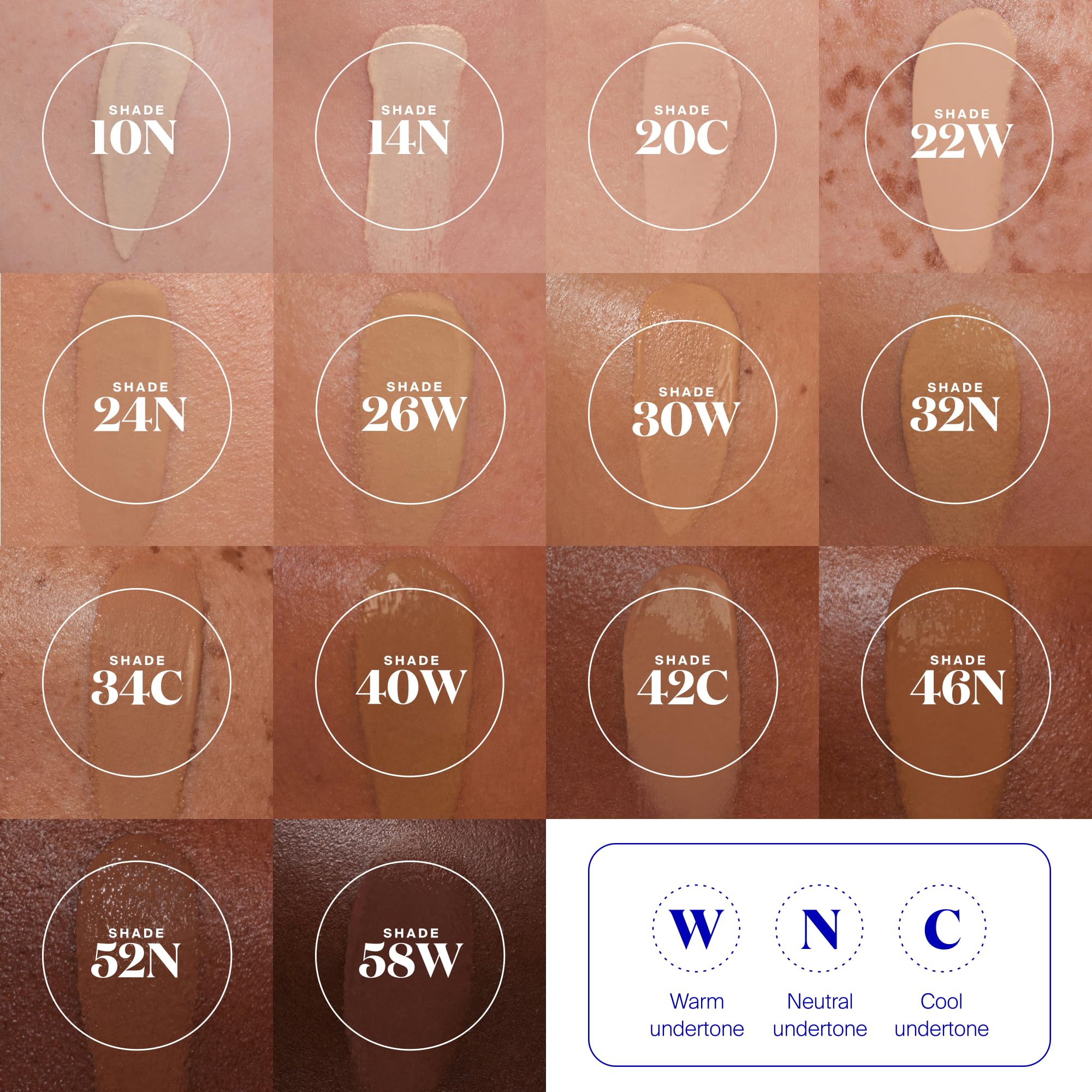 14 shade display showing diverse tones for many complexions
