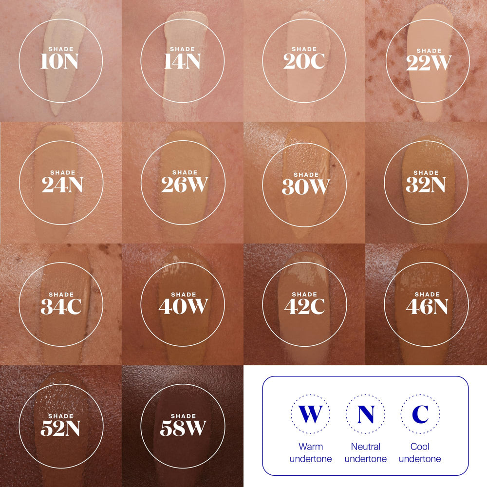 14 shade display showing diverse tones for many complexions