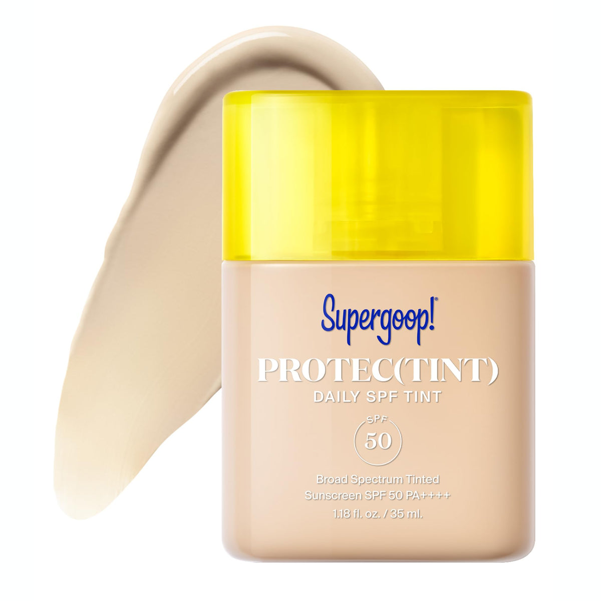 Supergoop Protec(tint) SPF 50 bottle closeup shows compact packaging and protection