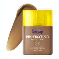 Supergoop Protec(tint) SPF50 Light compact displaying buildable coverage for daily wear