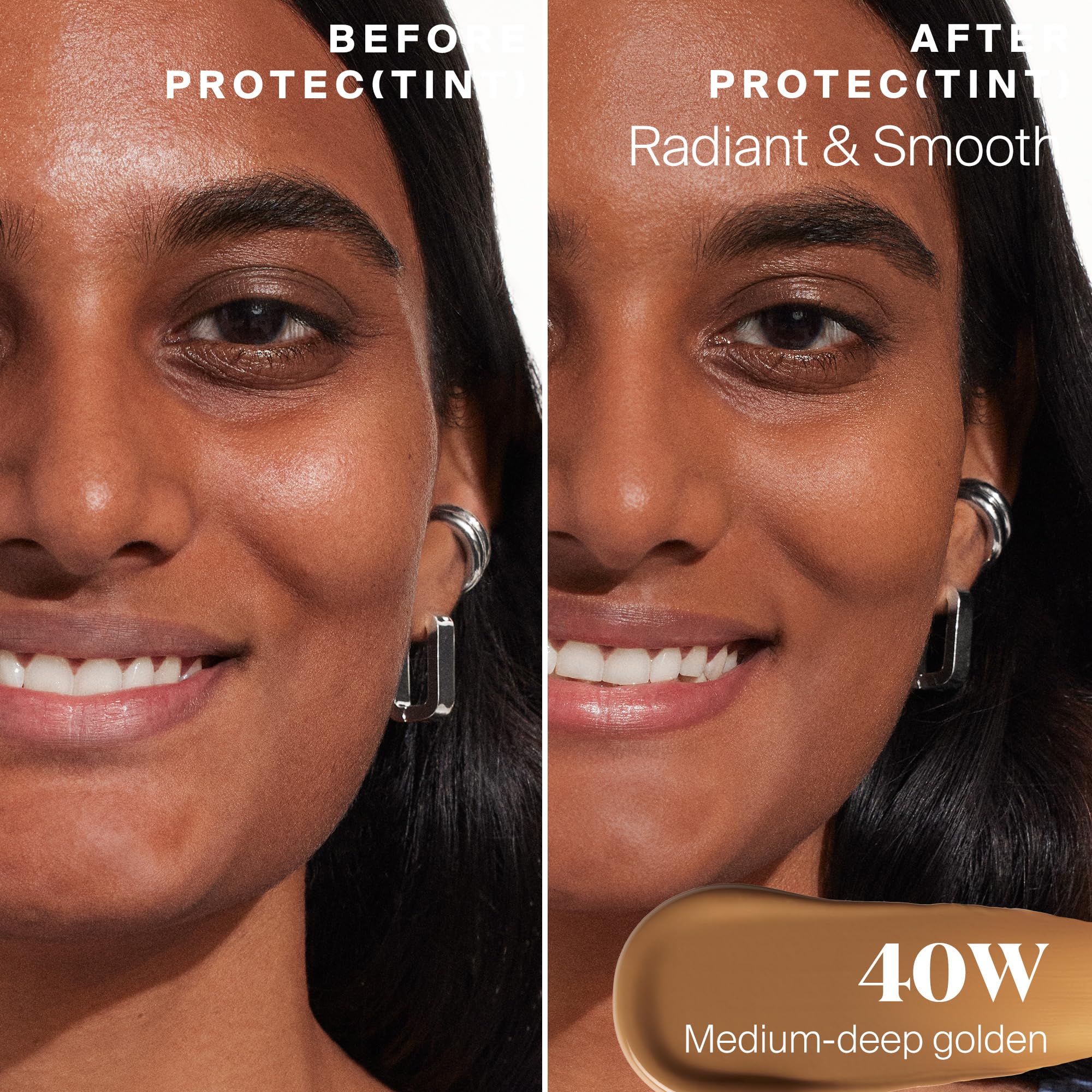 Natural finish on light skin tone with 14-shade range display