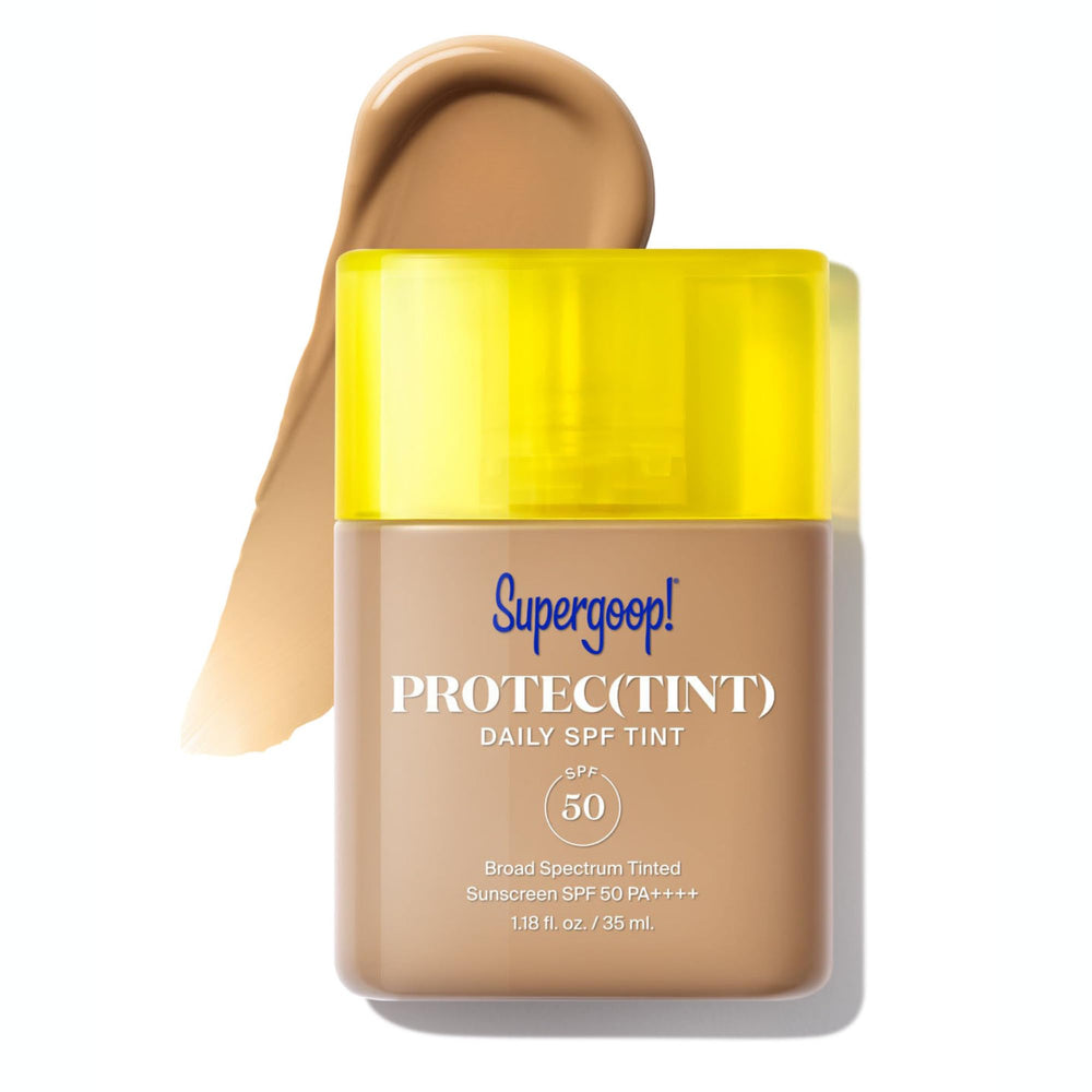 Supergoop Protec(tint) SPF 50 packaging close-up highlighting portable sun protection