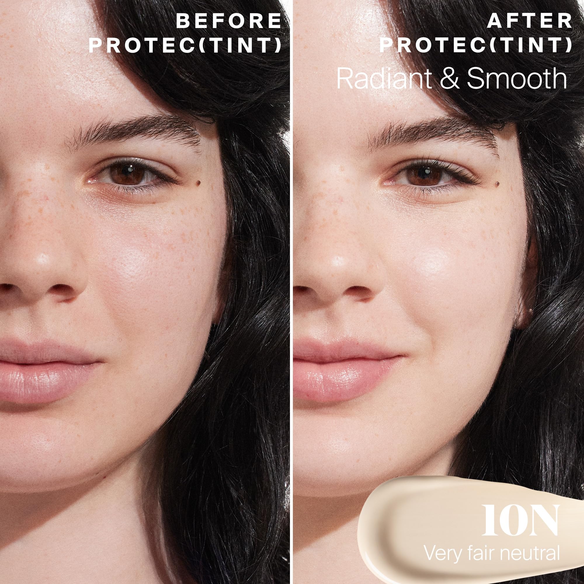 Protec(tint) bottle with pump on vanity emphasizes portable SPF protection.