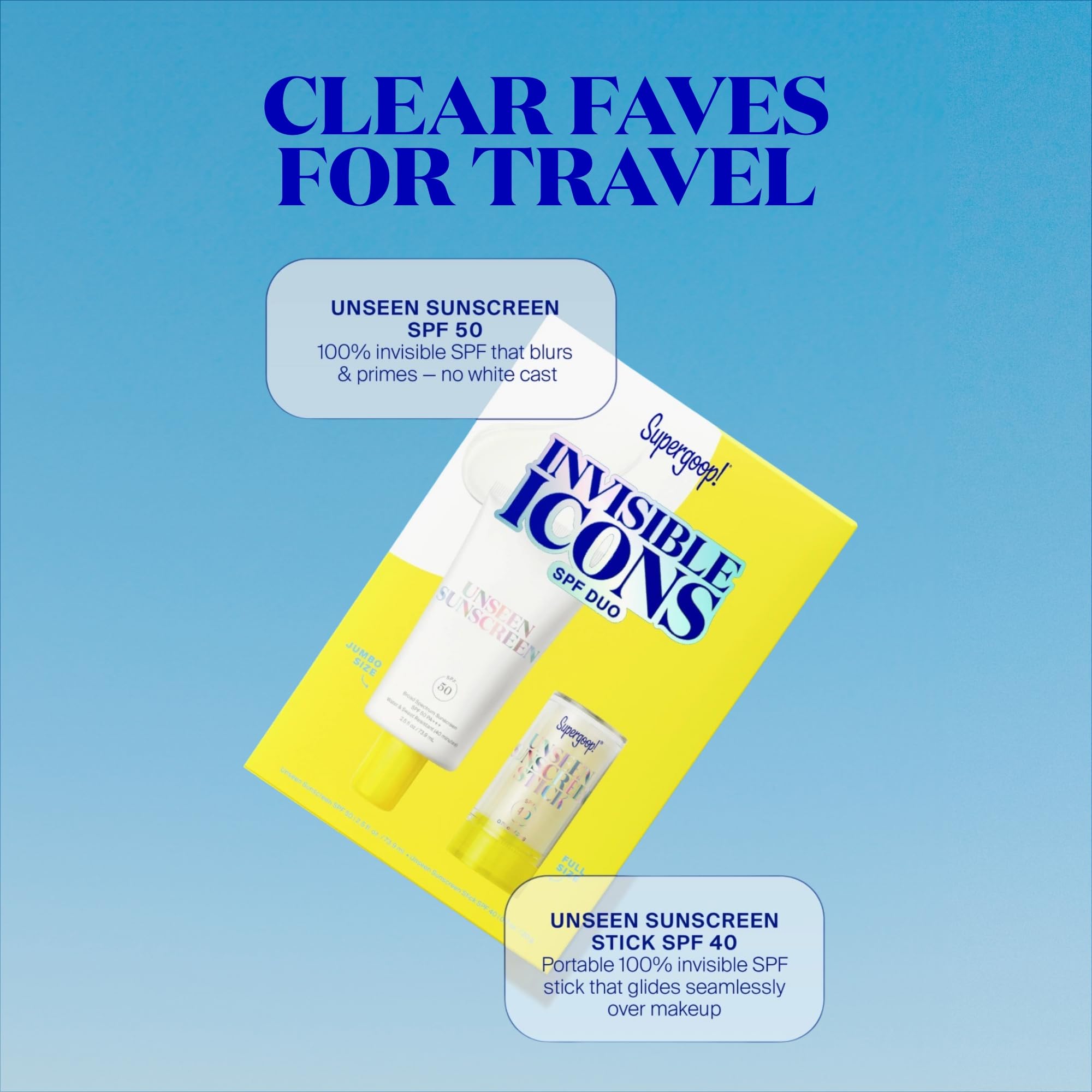 Supergoop set packaging glance highlighting travel-friendly duo.