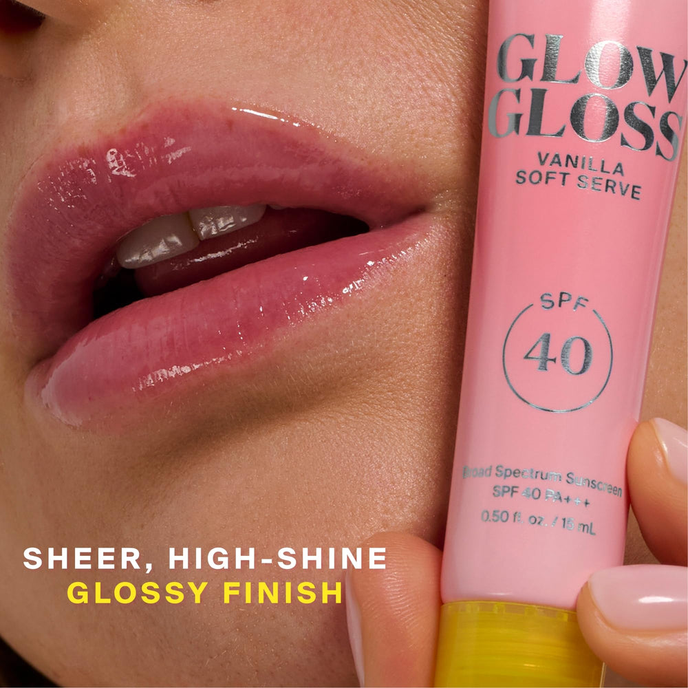 Glossy lips with visible moisture from shea butter.