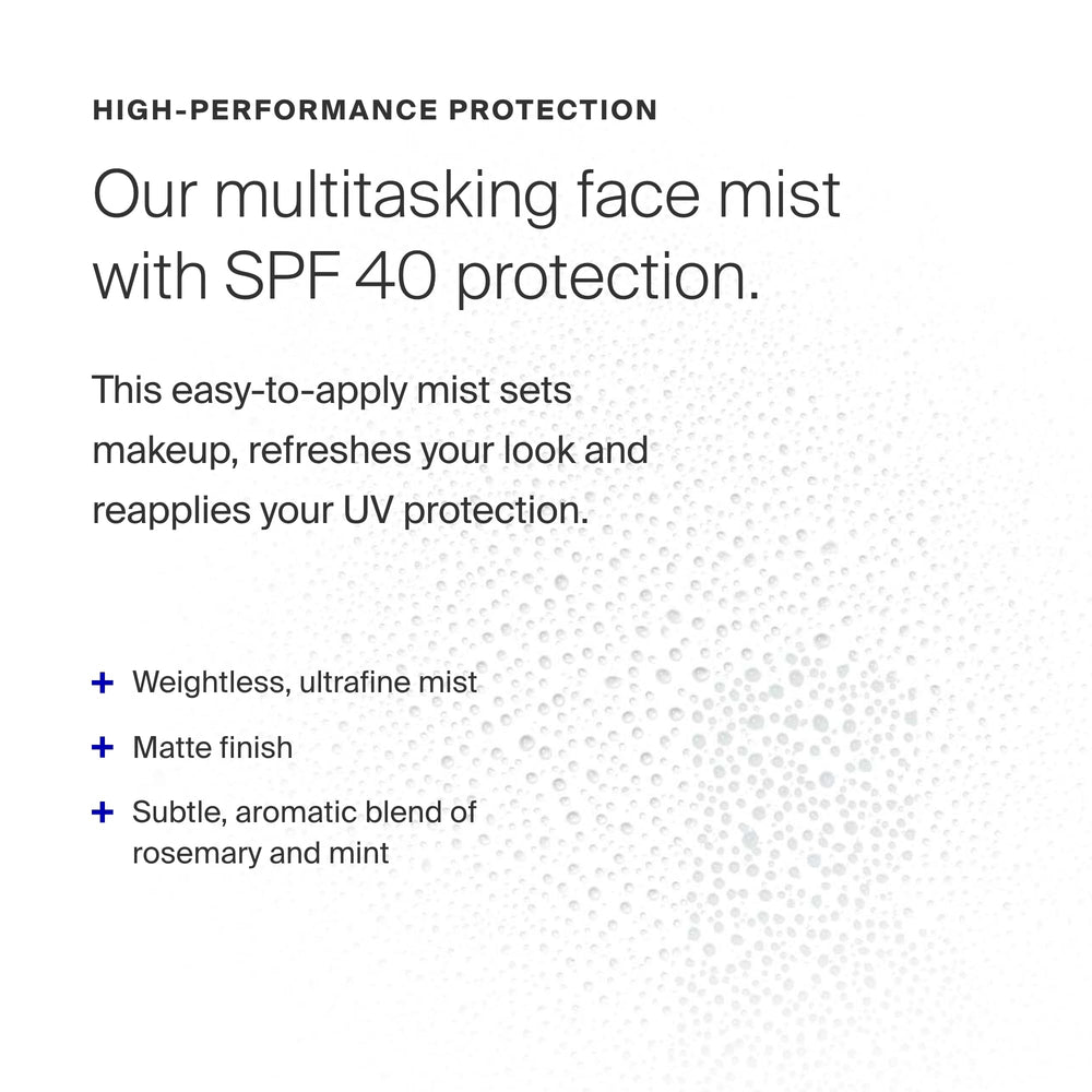 Supergoop SPF 40 mist close-up highlights lightweight UV protection for daily wear.