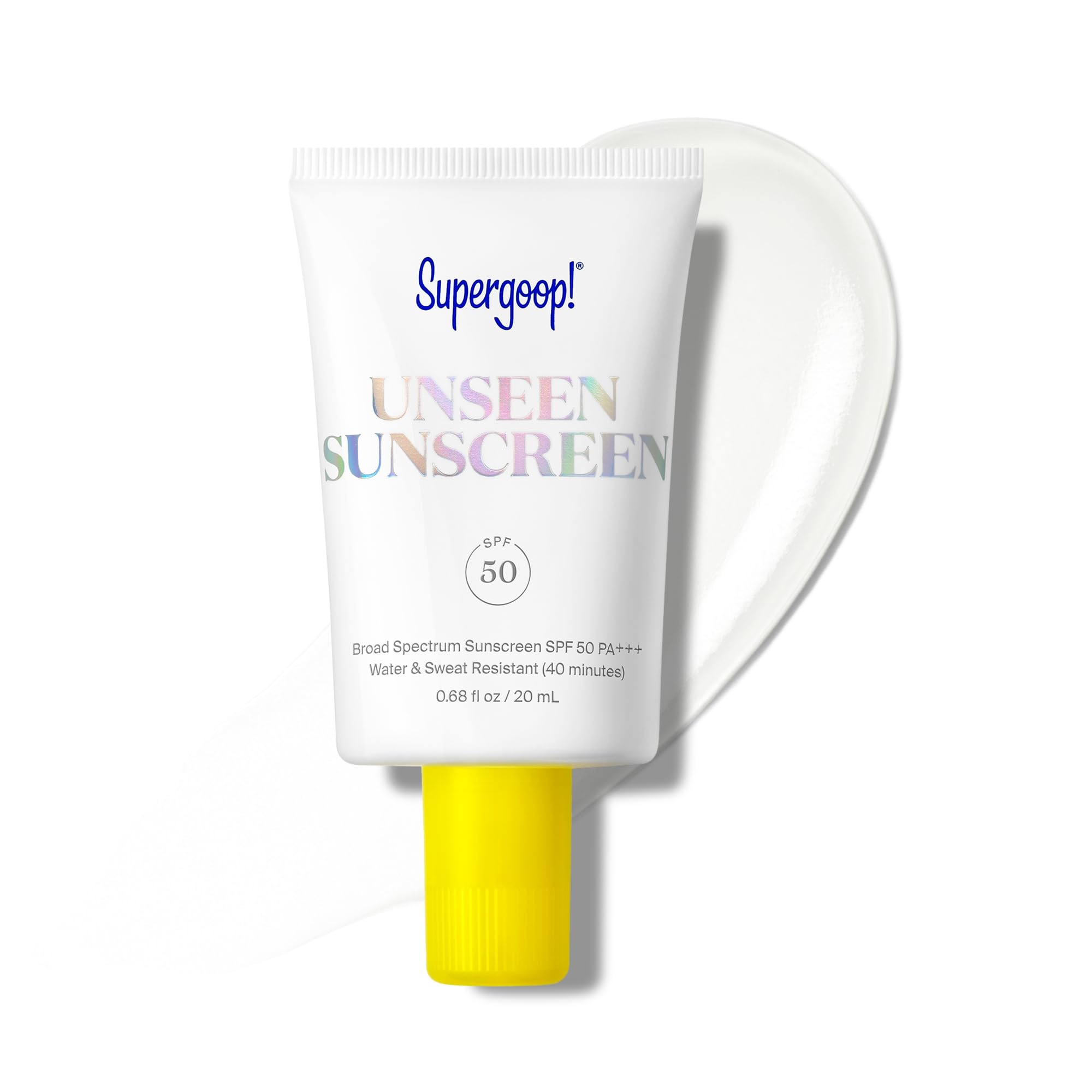 Supergoop! Unseen Sunscreen bottle shows invisible protection for all skin tones.