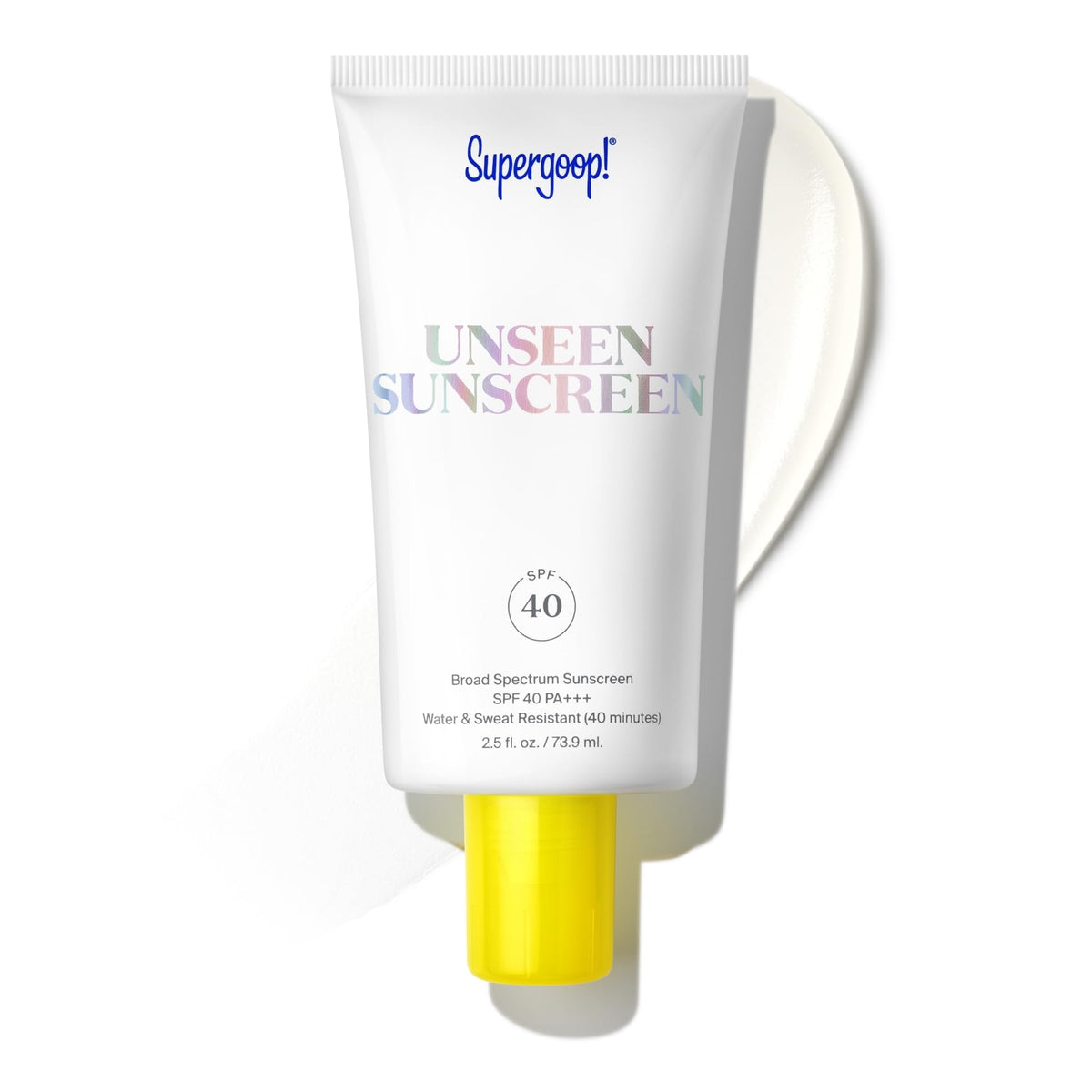 Supergoop! Unseen Sunscreen bottle with clear, weightless finish for daily use.