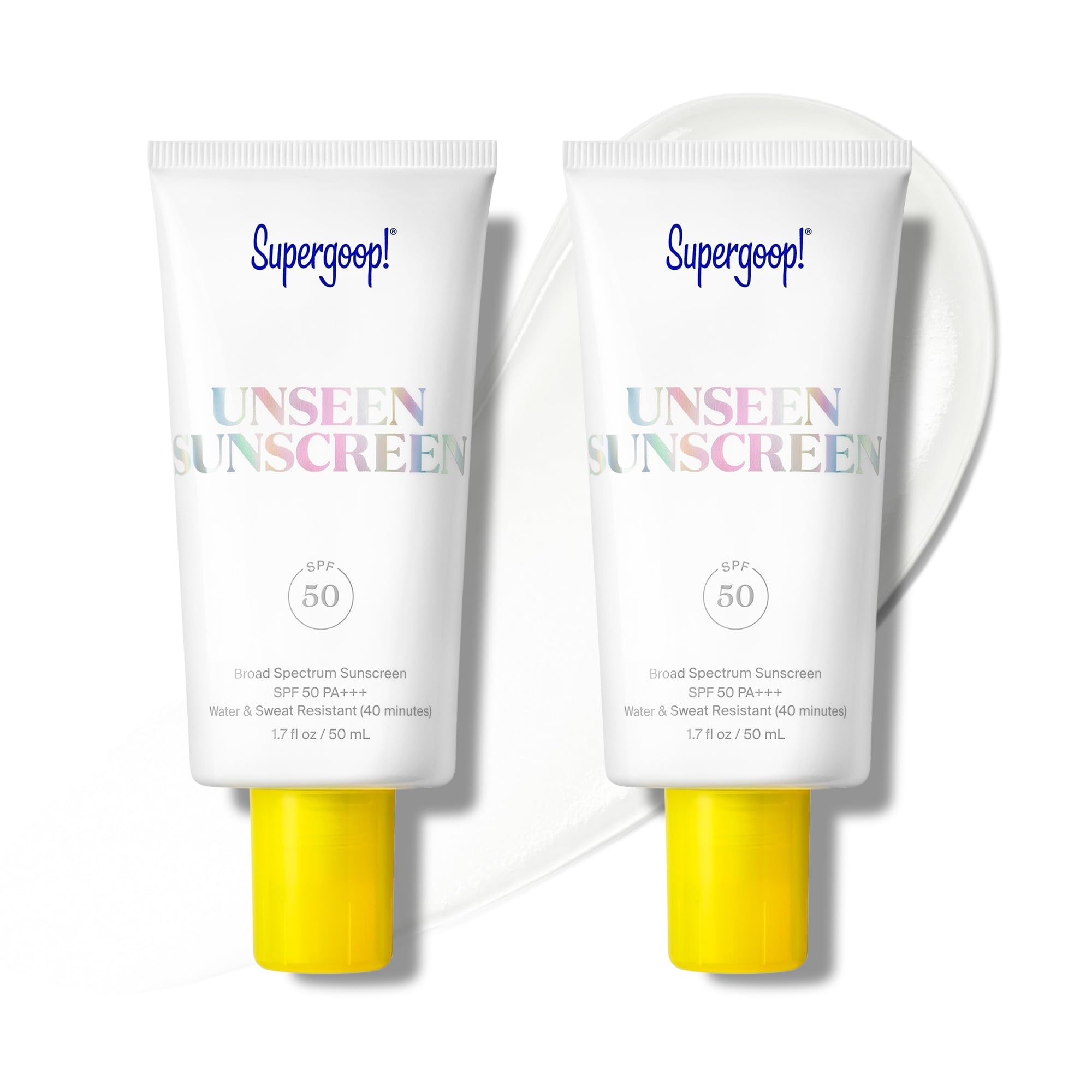 Supergoop! Unseen Sunscreen bottle front view showing clear, invisible protection.