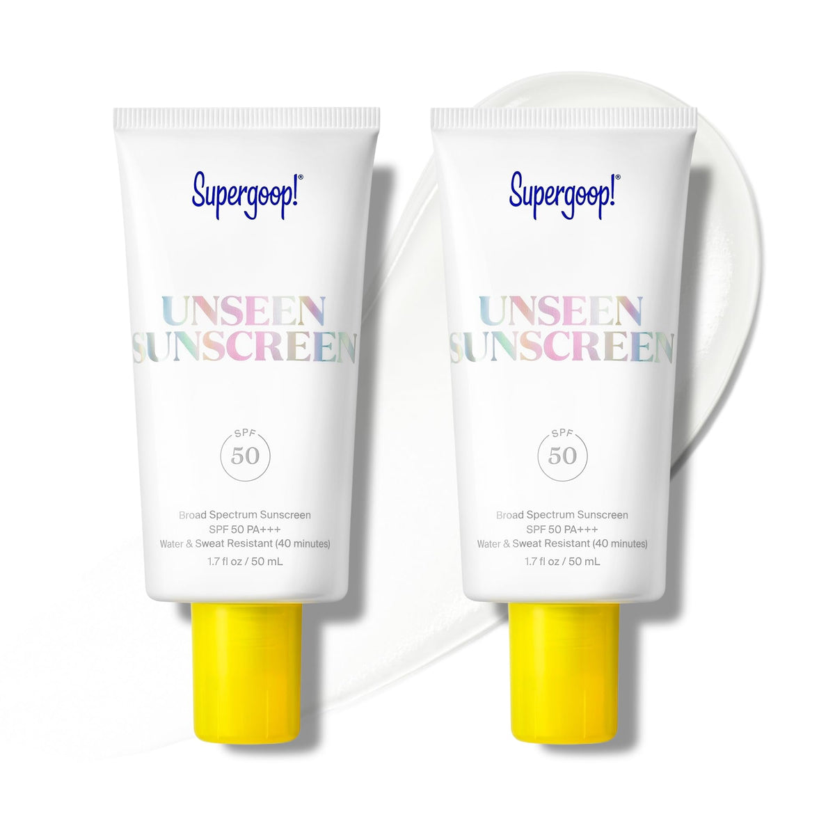 Supergoop! Unseen Sunscreen bottle front view showing clear, invisible protection.
