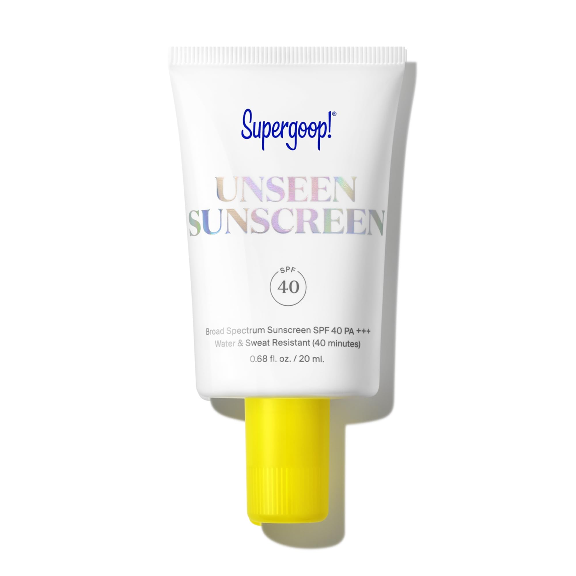 Supergoop Unseen Sunscreen bottle with invisible finish suitable for all skin tones.
