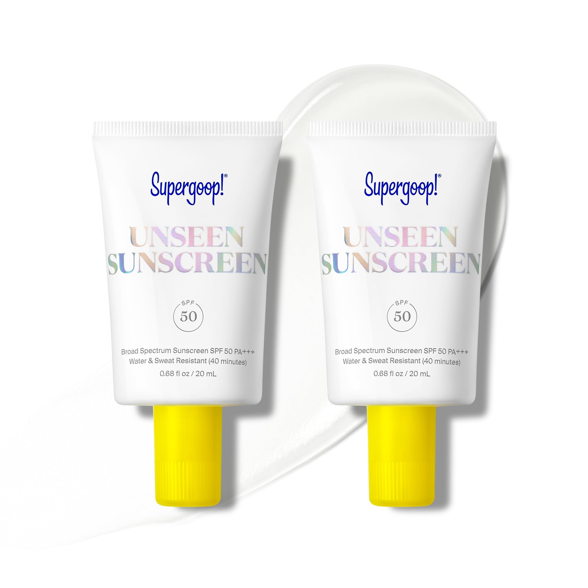 Supergoop Unseen Sunscreen bottle visual highlighting weightless SPF 50