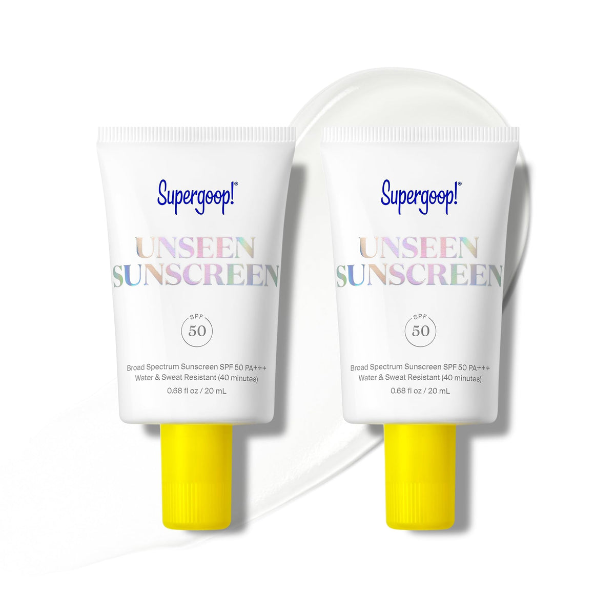 Supergoop Unseen Sunscreen bottle visual highlighting weightless SPF 50