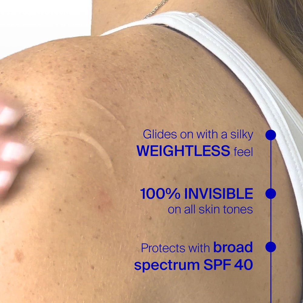 Texture of Supergoop! Unseen Sunscreen Face provides weightless finish and pore blur without white cast.