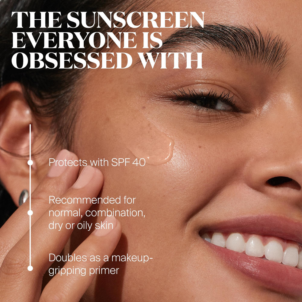 Unseen Sunscreen is shown as invisible, scentless protection for all skin tones