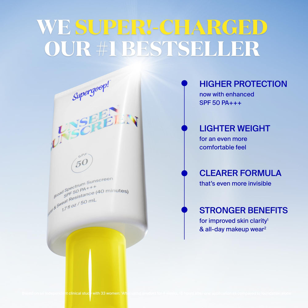 Supergoop Unseen Sunscreen fragrance-free packaging styling visuals.