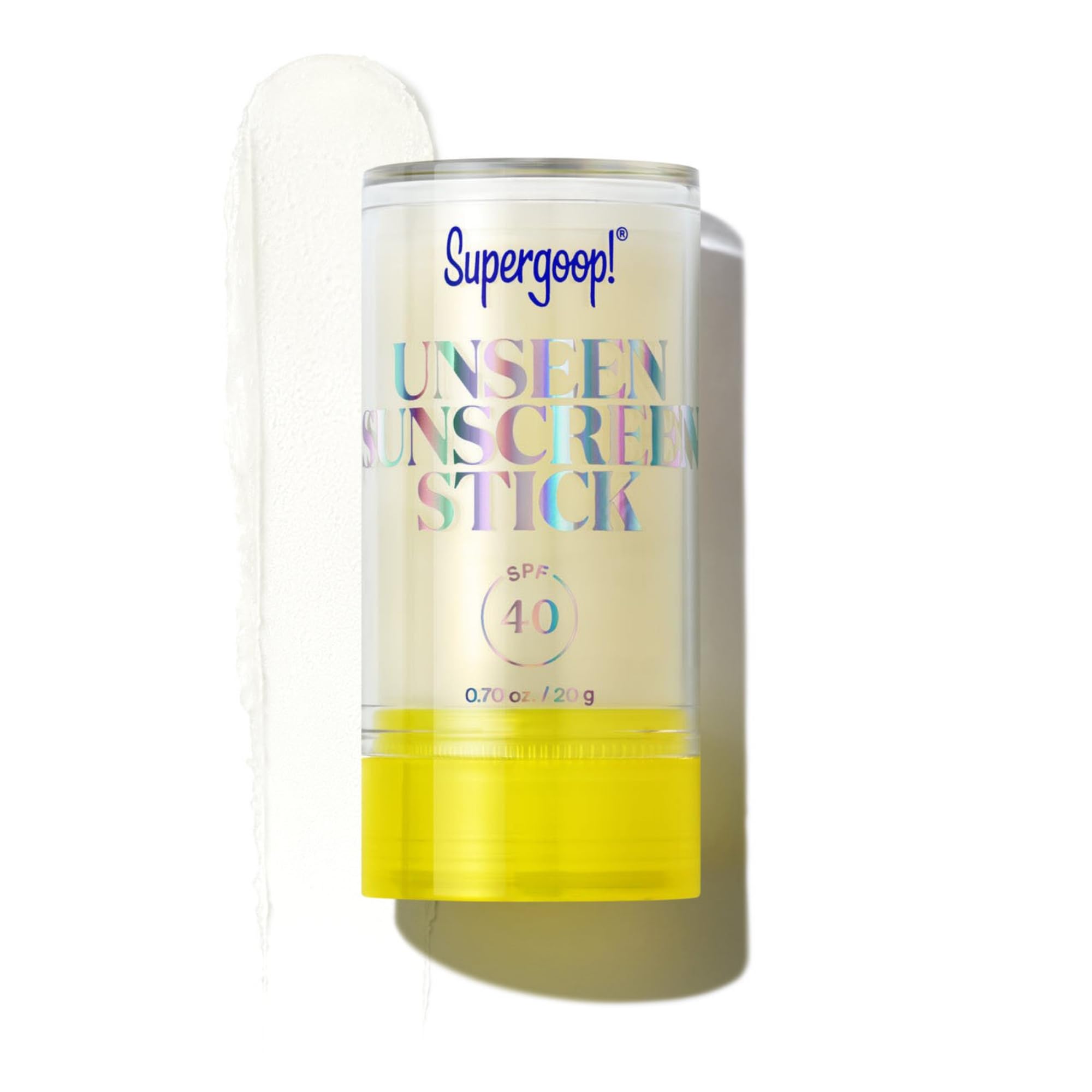 Supergoop! Unseen Sunscreen Stick bottle front showing portable SPF 40 protection.