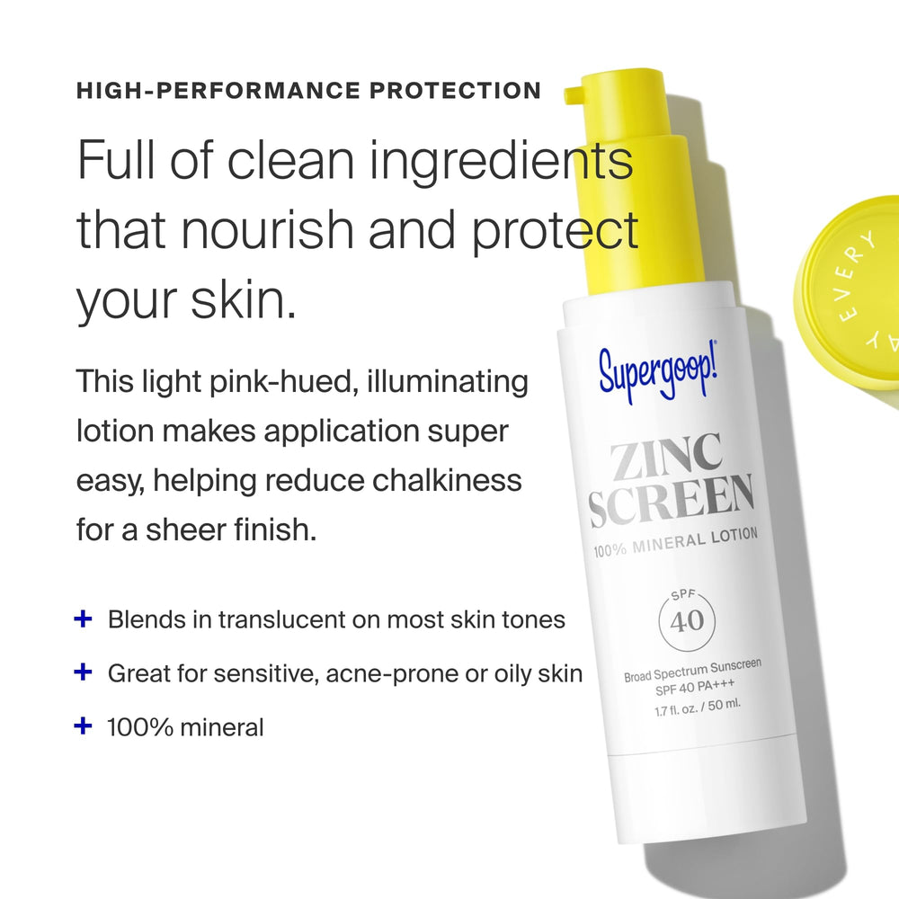 Zincscreen SPF 40 label emphasizes broad daytime protection.