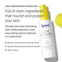 Zincscreen SPF 40 label emphasizes broad daytime protection.
