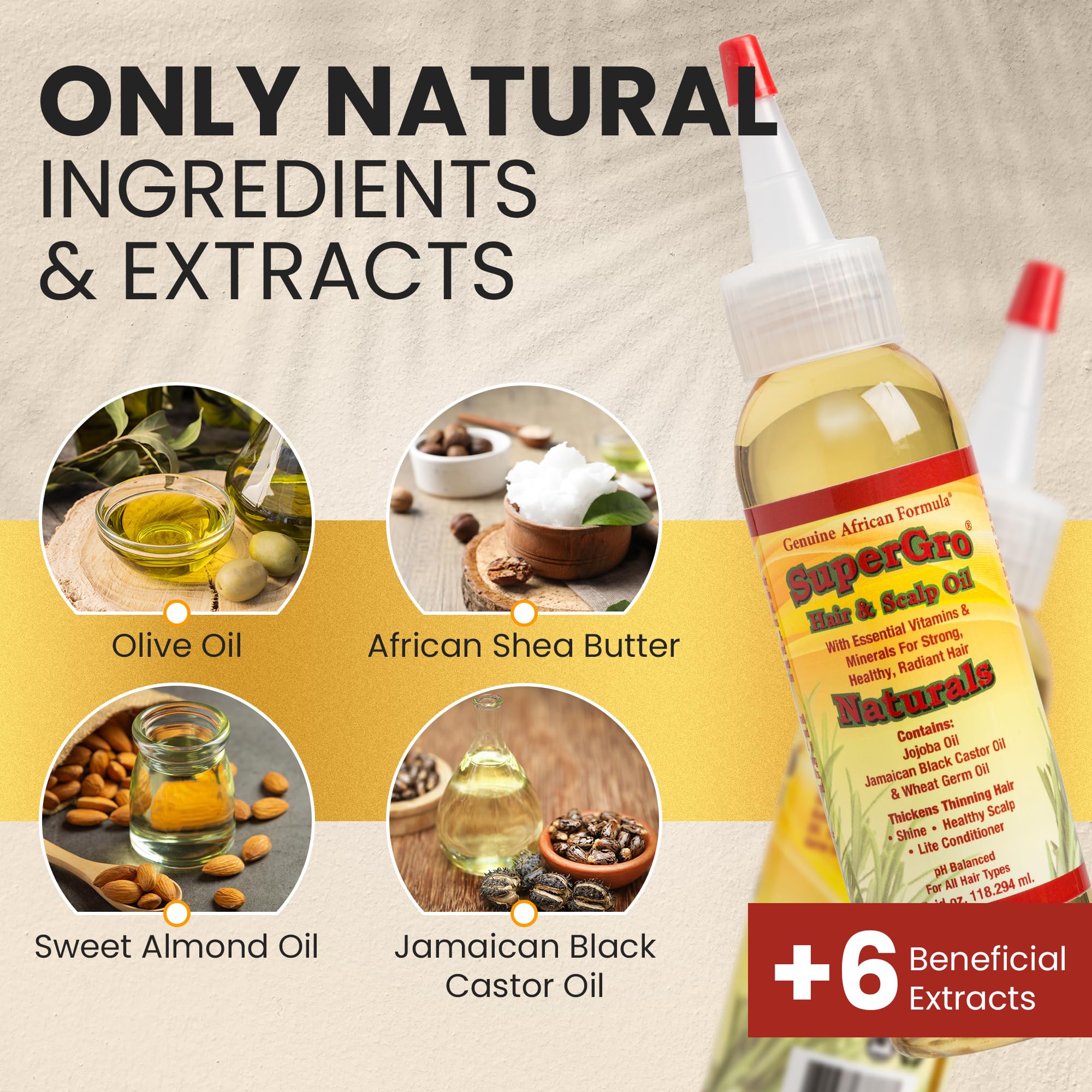 Hair strands glistening with SuperGro Oil for shine and softness