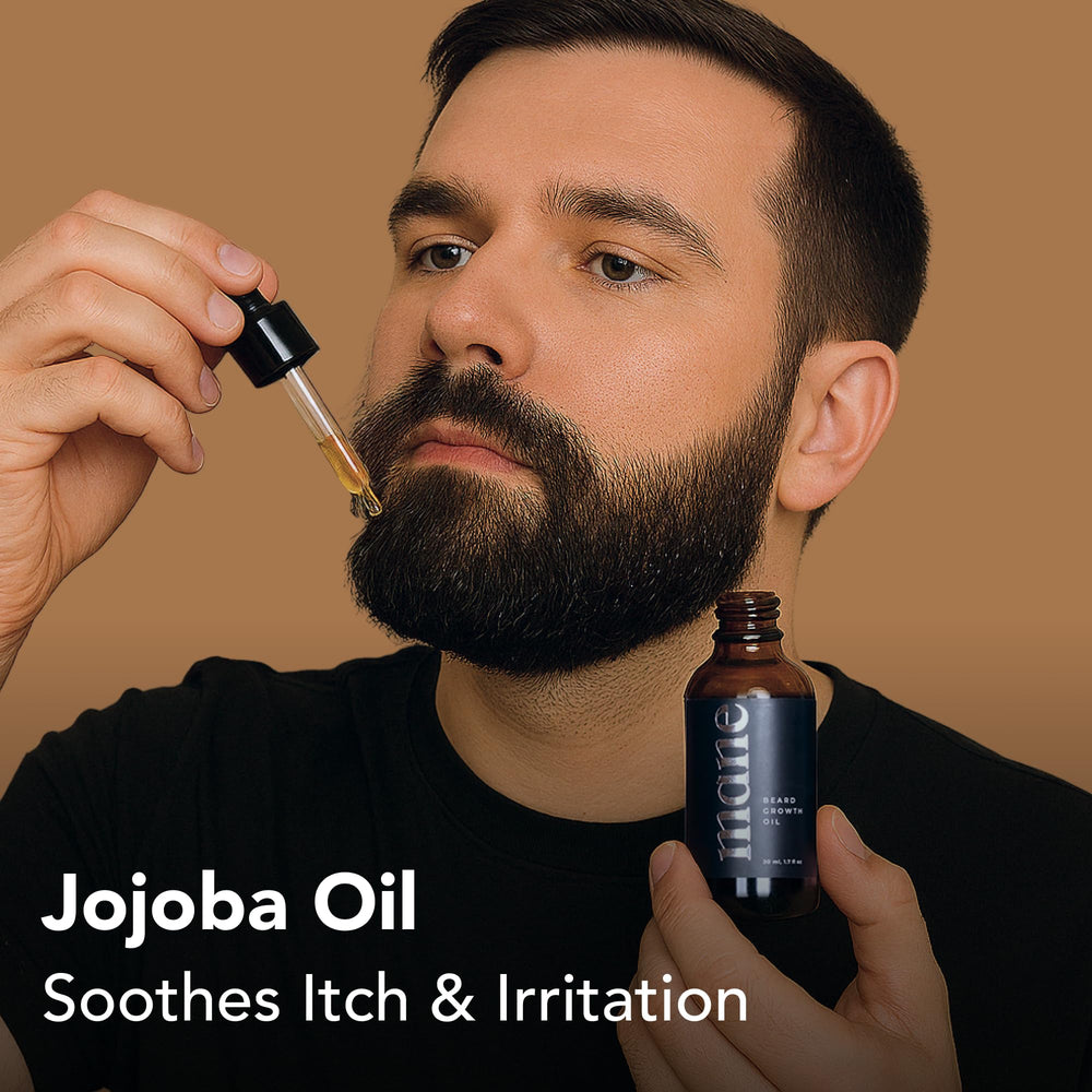Hands applying Superior Mane beard oil through beard and mustache