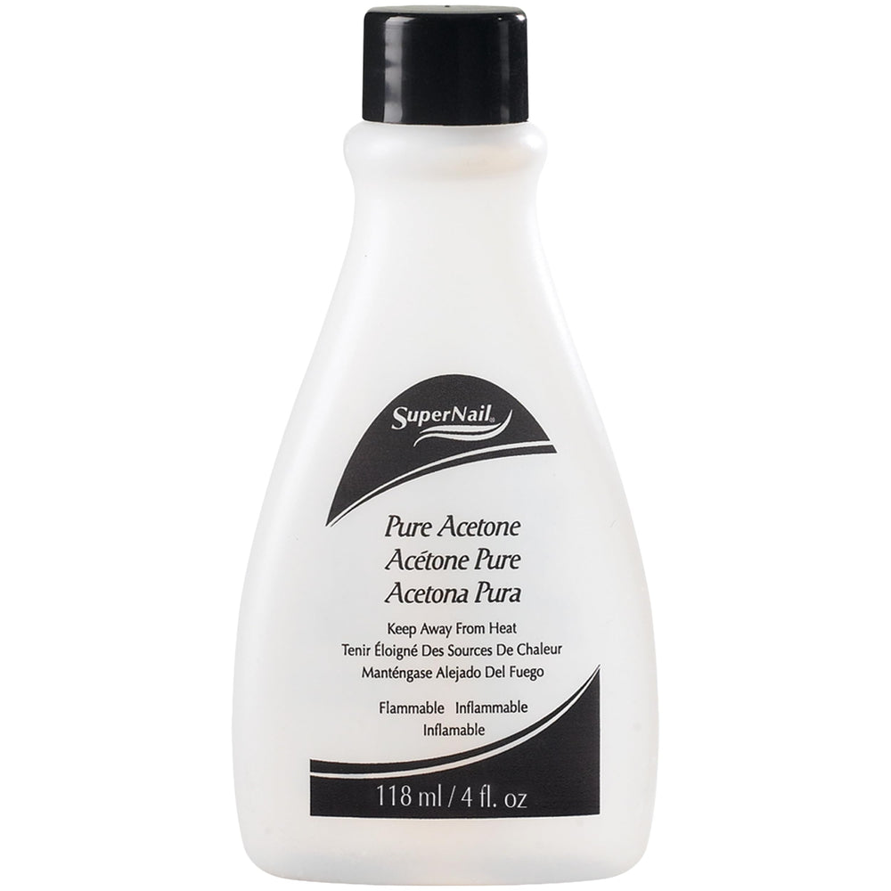 SuperNail Pure Acetone bottle, front view, for fast gel polish removal
