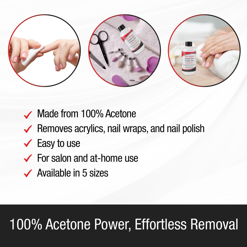 SuperNail Pure Acetone bottle with dispensing cap for clean, mess-free use.