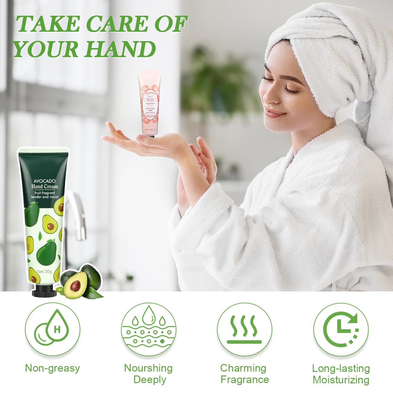 SUPERSUN hand cream scents Lemon, Blueberry, Rose, Strawberry, Grapefruit, Avocado for dry hands