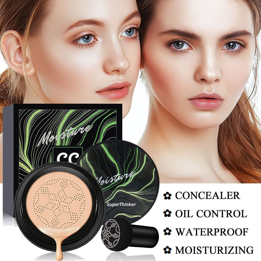 Soft mushroom puff expands when damp for gentle makeup